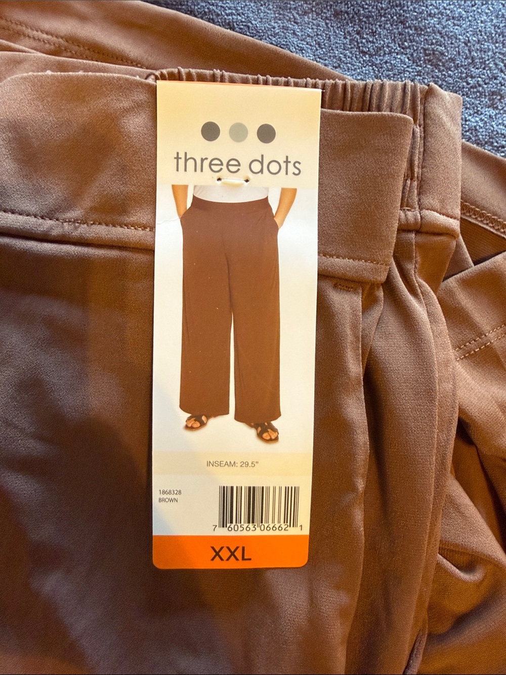 Three Dots Brown Wide-Leg Kids Pants with Elastic Waist